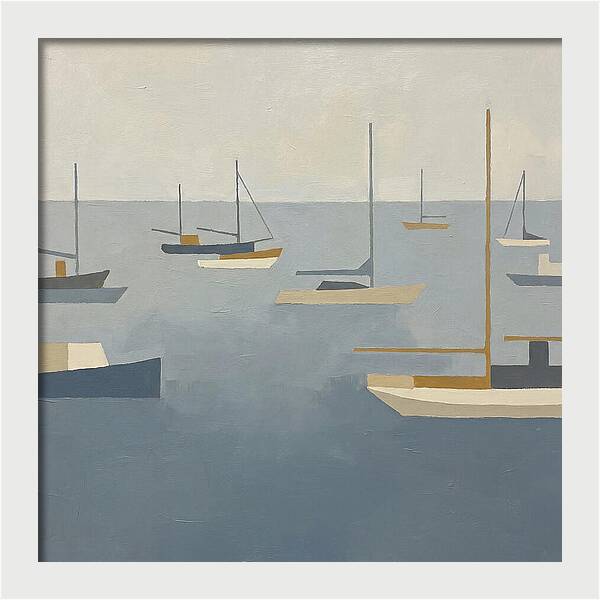 Harbor Boats In Minimalist Style