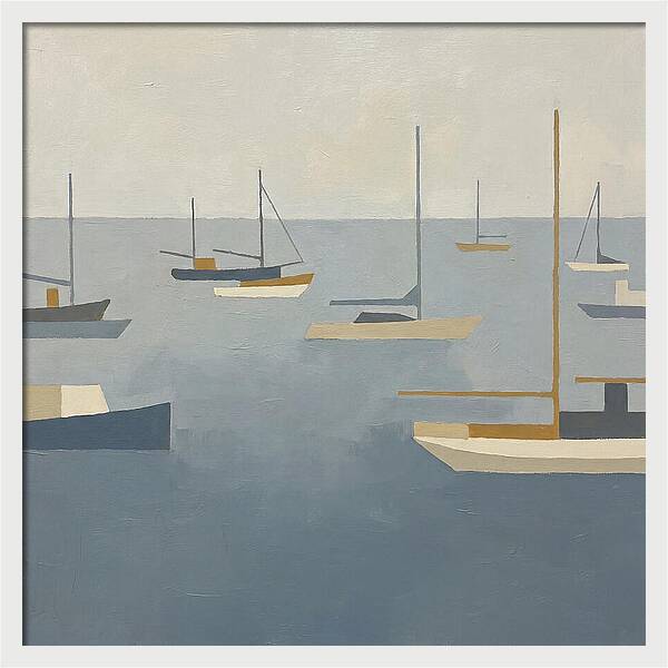 Harbor Boats In Minimalist Style
