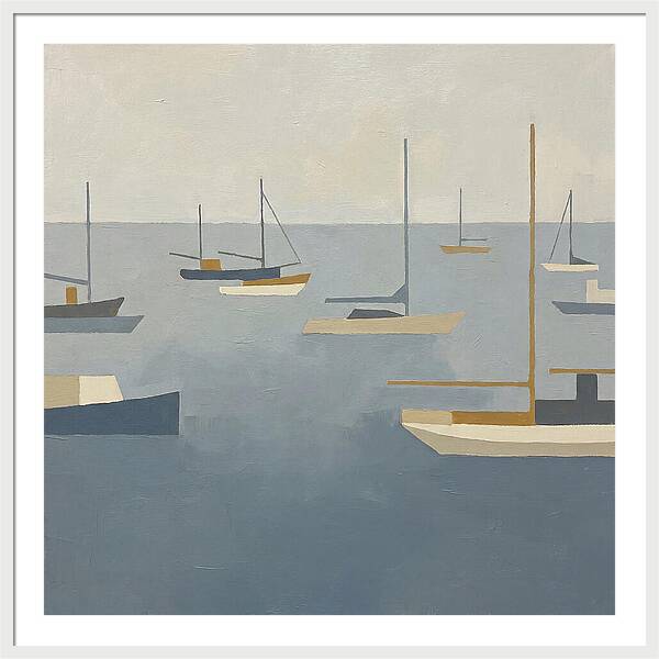 Harbor Boats In Minimalist Style