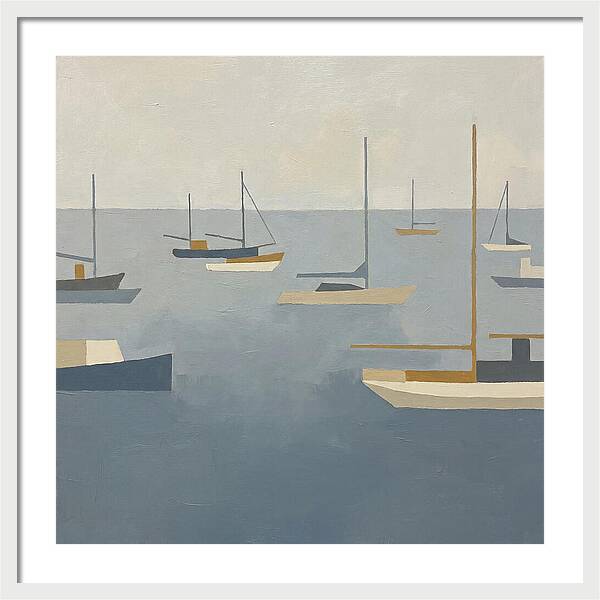 Harbor Boats In Minimalist Style