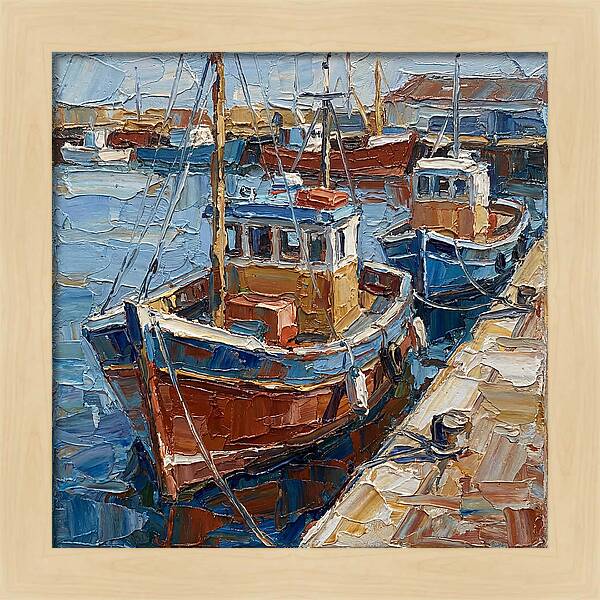 Harbor Boats In Palette Knife Style