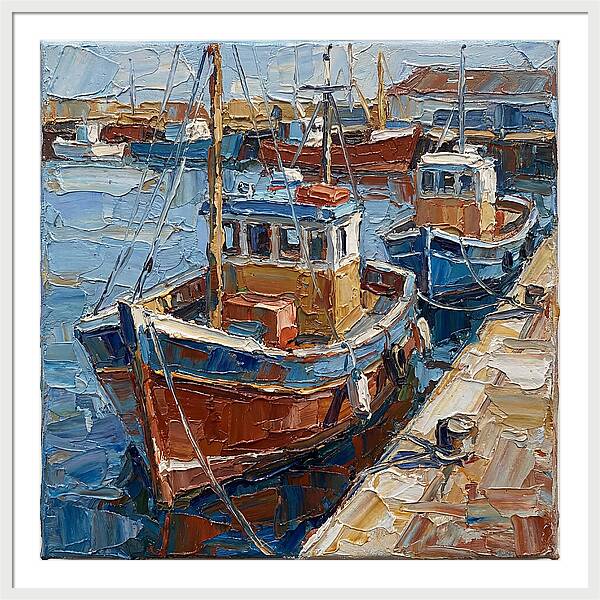 Harbor Boats In Palette Knife Style