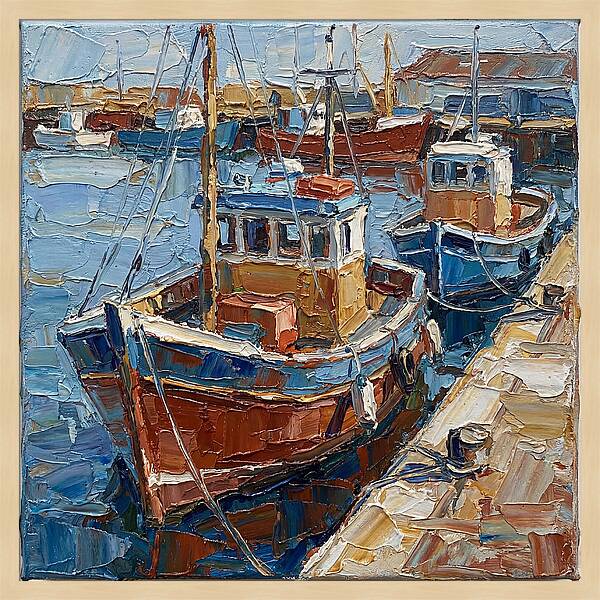Harbor Boats In Palette Knife Style