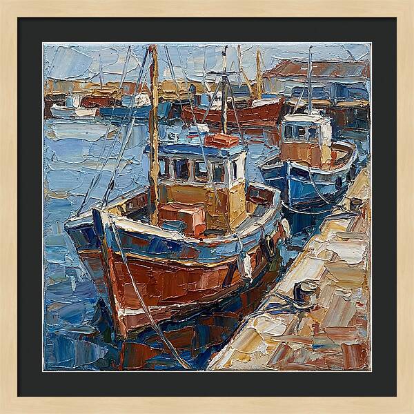 Harbor Boats In Palette Knife Style