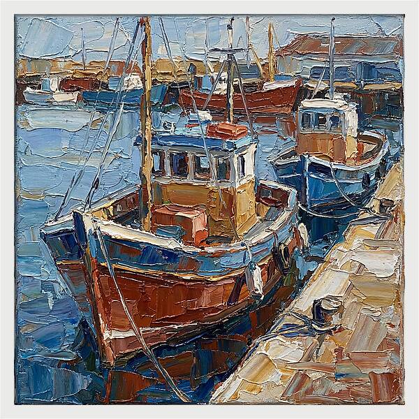 Harbor Boats In Palette Knife Style