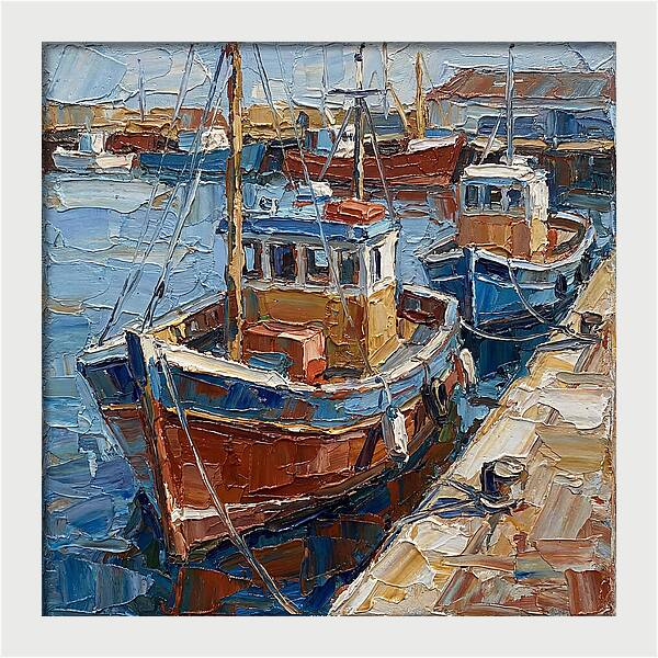 Harbor Boats In Palette Knife Style
