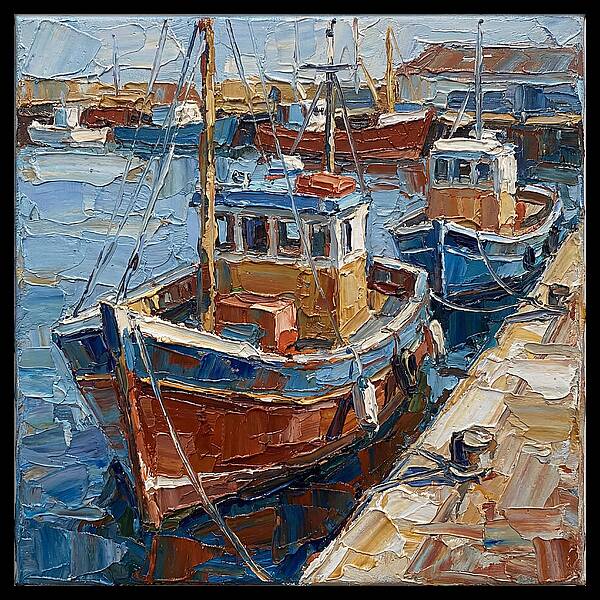 Harbor Boats In Palette Knife Style