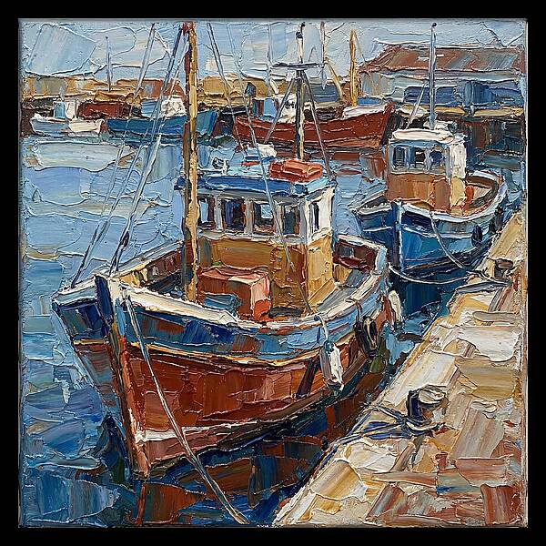 Harbor Boats In Palette Knife Style