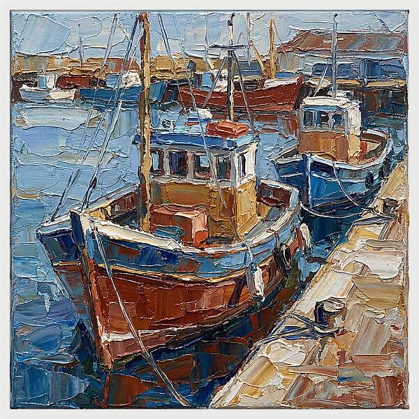 Harbor Boats In Palette Knife Style