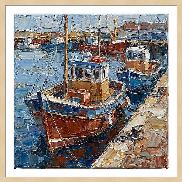Harbor Boats In Palette Knife Style