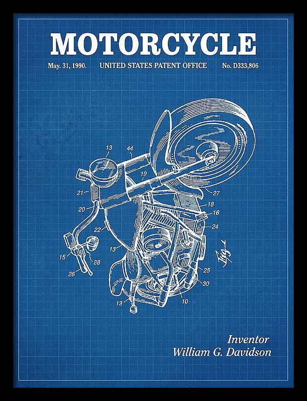 Harley Davidson Motorcycle Blueprint Patent Usd333806s