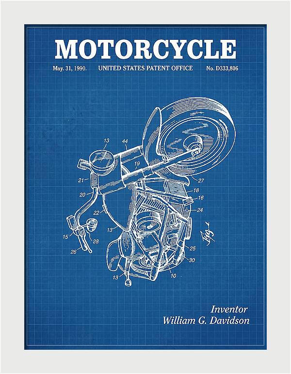 Harley Davidson Motorcycle Blueprint Patent Usd333806s