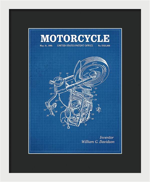 Harley Davidson Motorcycle Blueprint Patent Usd333806s