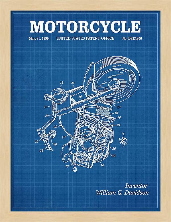 Harley Davidson Motorcycle Blueprint Patent Usd333806s