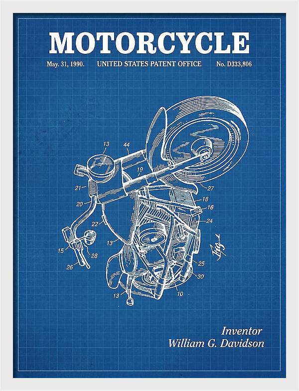 Harley Davidson Motorcycle Blueprint Patent Usd333806s