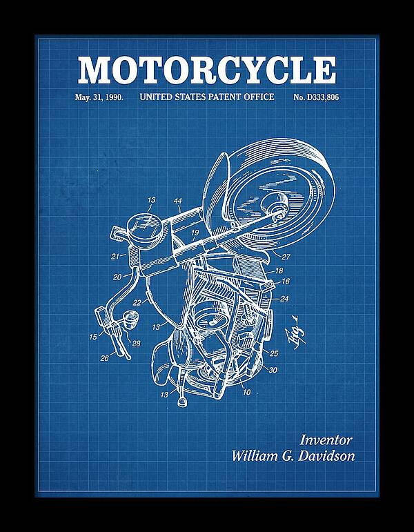 Harley Davidson Motorcycle Blueprint Patent Usd333806s