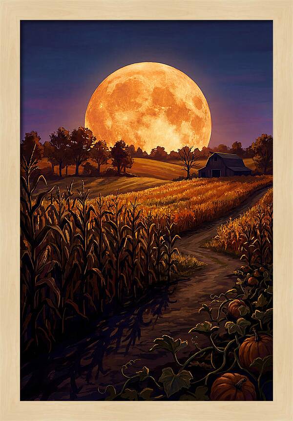 Harvest Moon Over Autumn Fields