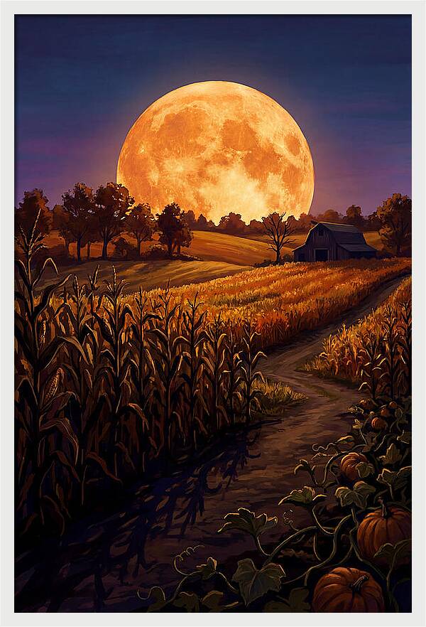 Harvest Moon Over Autumn Fields