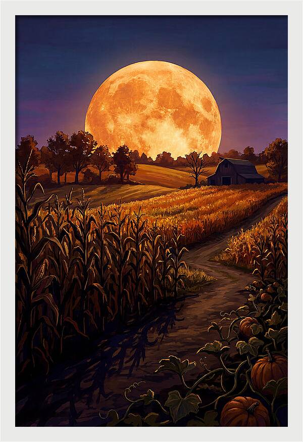 Harvest Moon Over Autumn Fields