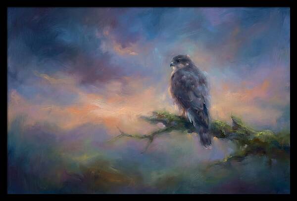 Hawk Perched At Dusk