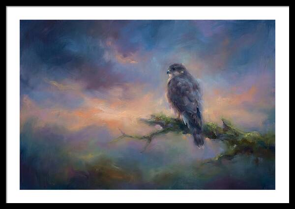 Hawk Perched At Dusk