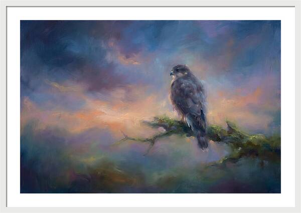 Hawk Perched At Dusk