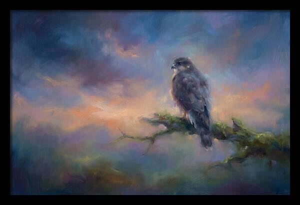 Hawk Perched At Dusk