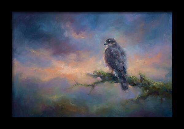 Hawk Perched At Dusk