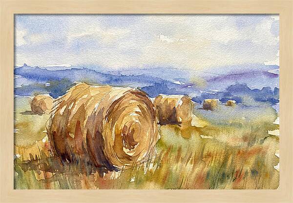 Hay Bales In Serene Landscape