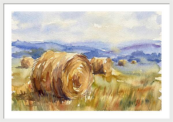 Hay Bales In Serene Landscape