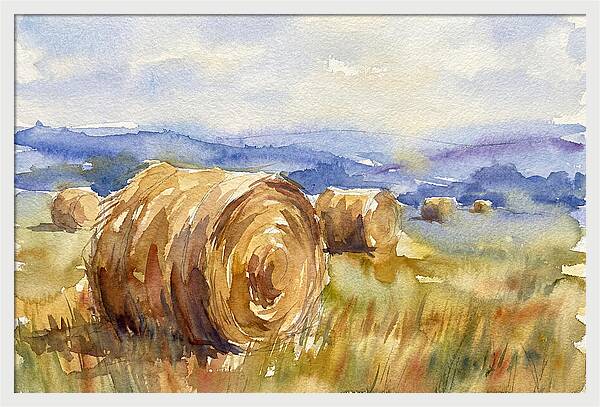 Hay Bales In Serene Landscape