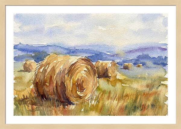 Hay Bales In Serene Landscape