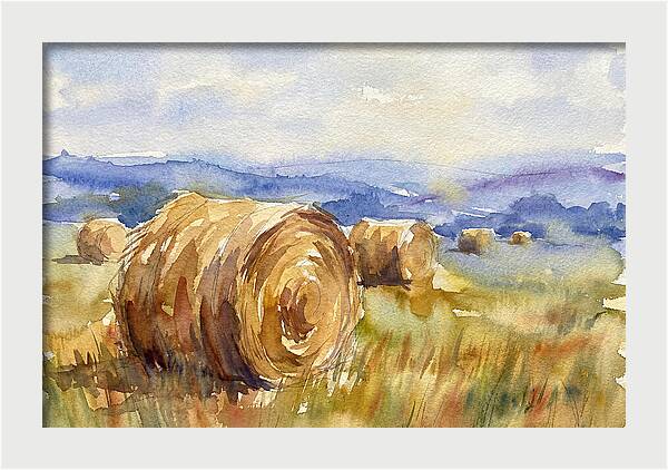 Hay Bales In Serene Landscape