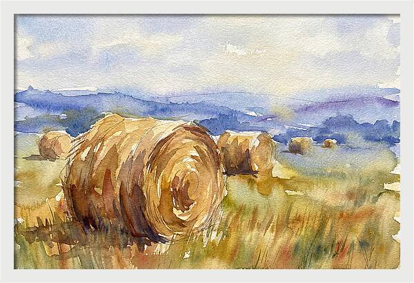 Hay Bales In Serene Landscape