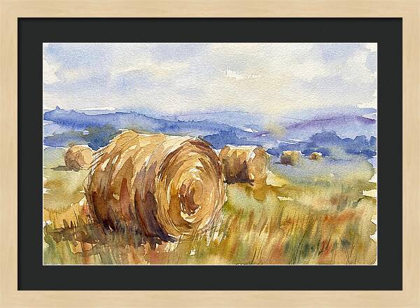 Hay Bales In Serene Landscape