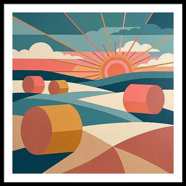 Hay Bales Under Sunrise
