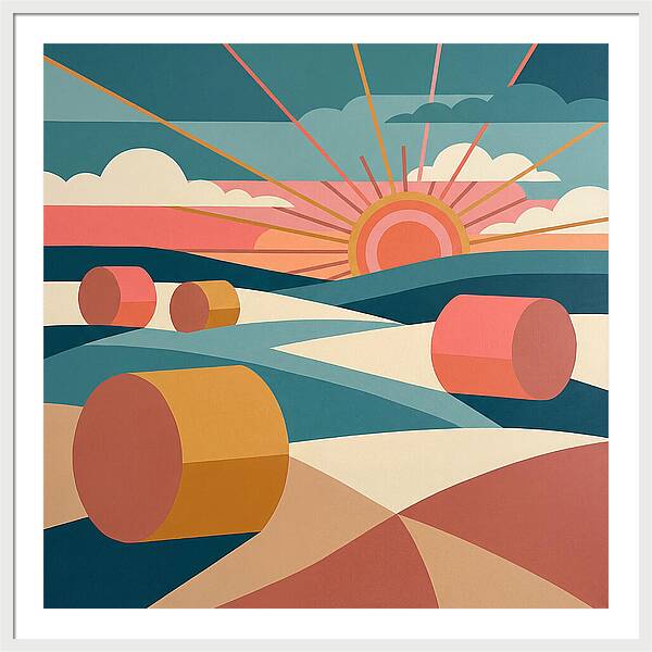 Hay Bales Under Sunrise