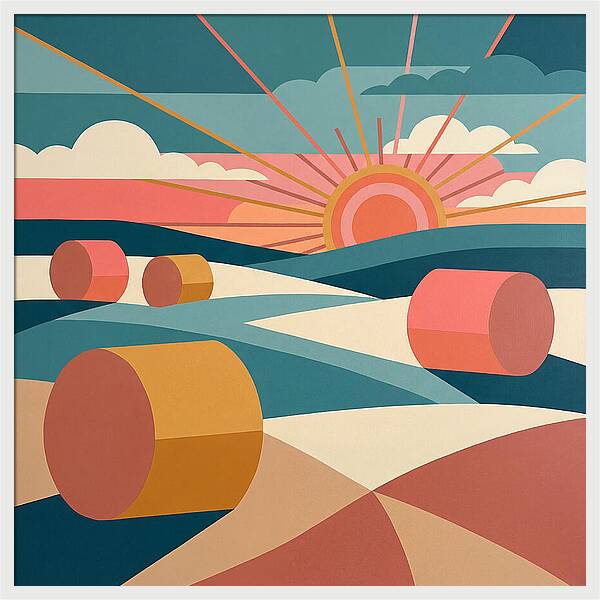 Hay Bales Under Sunrise