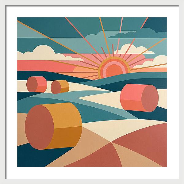 Hay Bales Under Sunrise