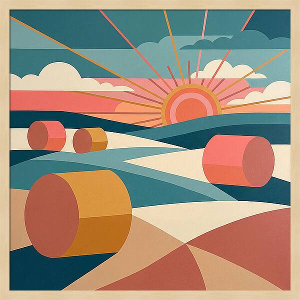 Hay Bales Under Sunrise