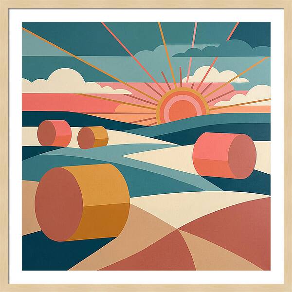Hay Bales Under Sunrise
