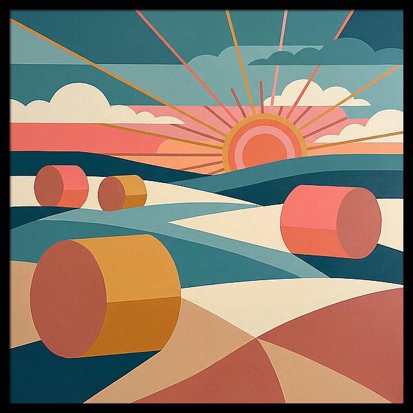 Hay Bales Under Sunrise