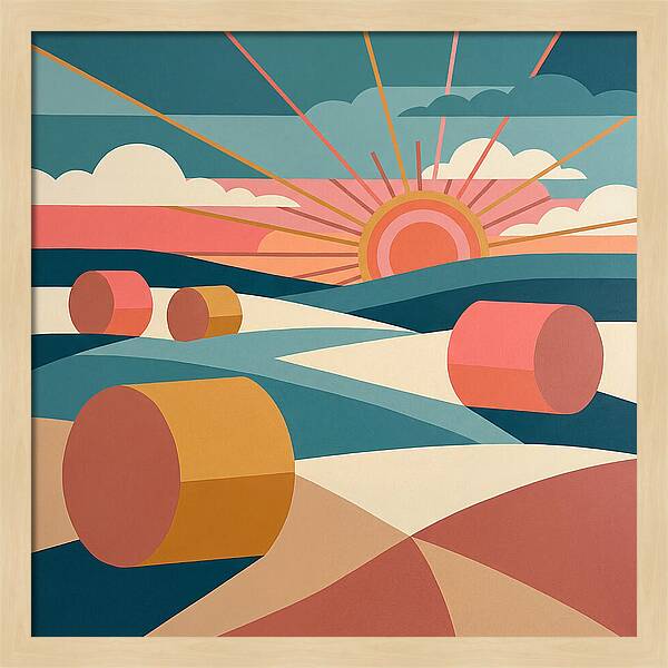 Hay Bales Under Sunrise