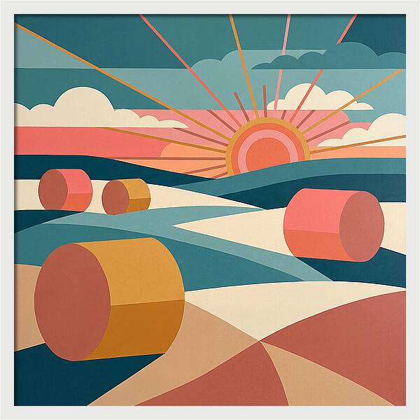 Hay Bales Under Sunrise