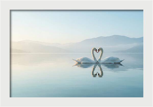 Heartfelt Swans On Tranquil Lake