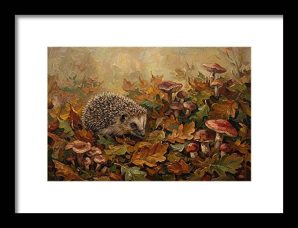 Hedgehog Among Autumn Leaves