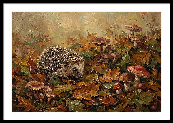 Hedgehog Among Autumn Leaves