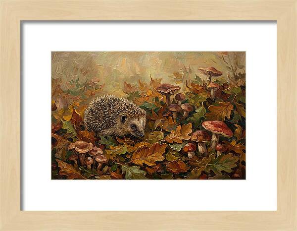 Hedgehog Among Autumn Leaves