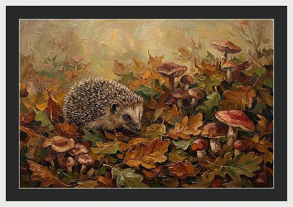 Hedgehog Among Autumn Leaves