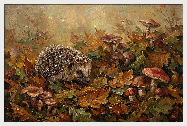 Hedgehog Among Autumn Leaves
